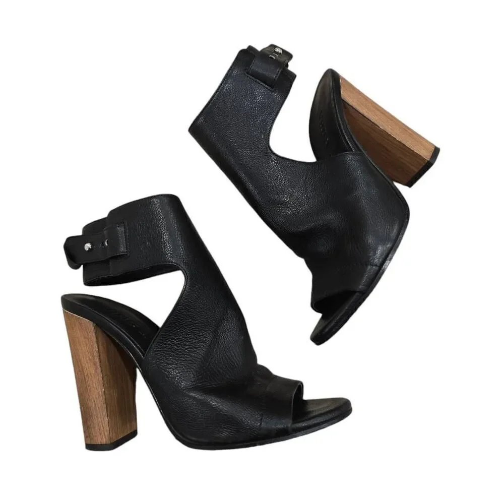 Vince Addie Heels Women's 5 M Black Leather High Heel Open Peep Toe Party Preppy